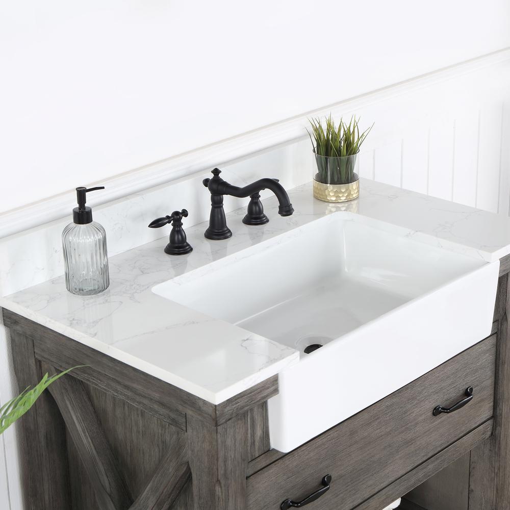 Single Bath Vanity with Composite Stone Top, White Farmhouse Basin. Picture 8