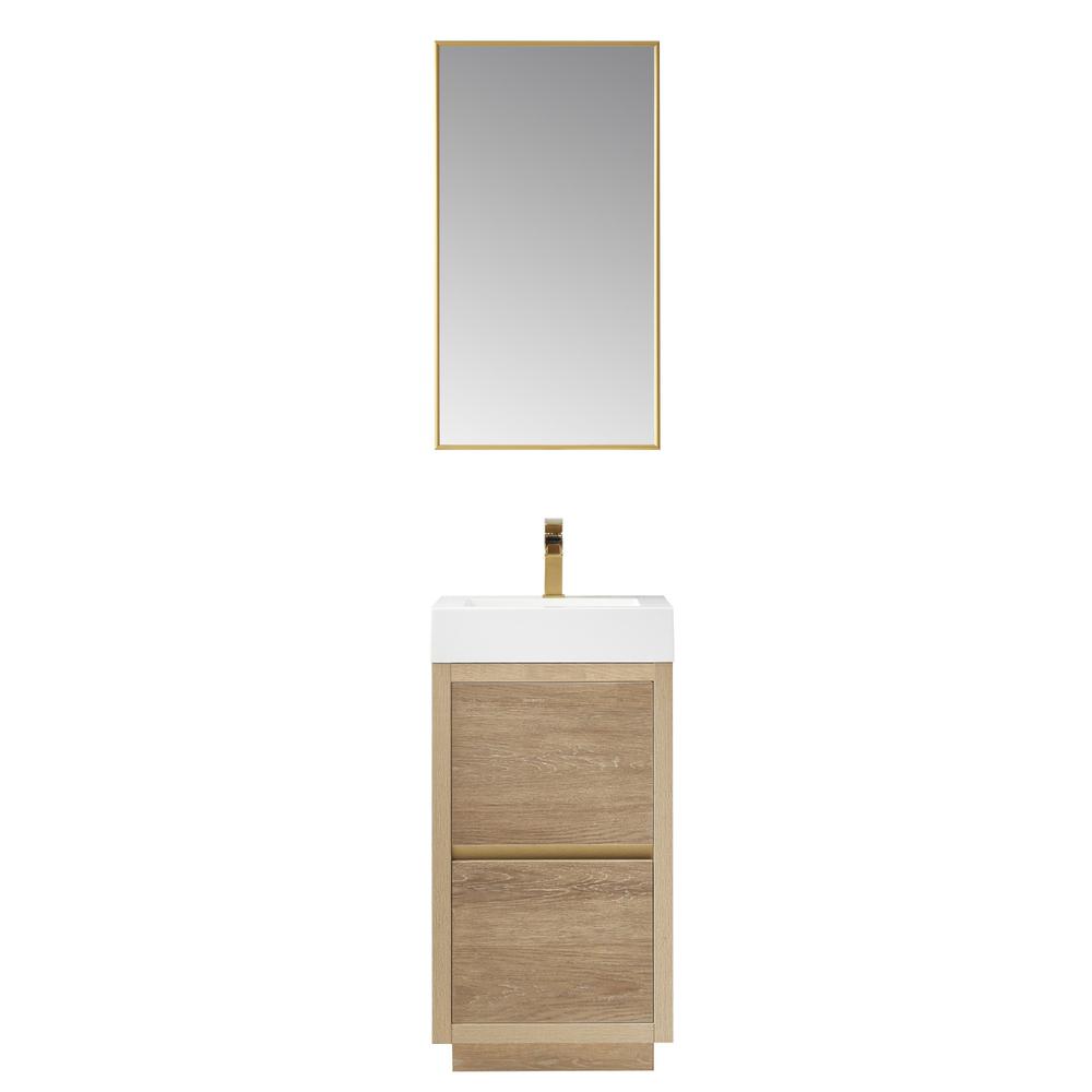 Single Sink Bath Vanity with Composite Integral Square Sink Top and Mirror. Picture 1