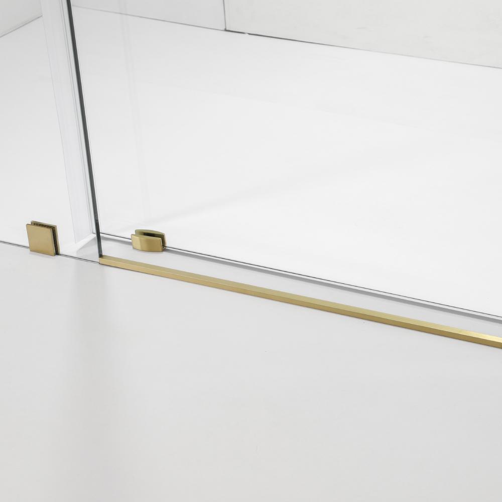 Villena 60" W x 78" H Single Sliding Frameless Shower Door in Brushed Gold. Picture 6