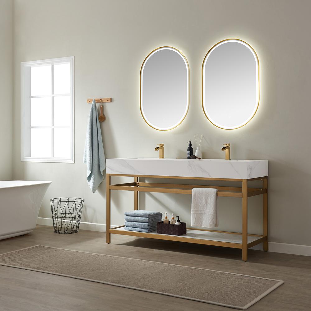 Vanity with stainless steel bracket match with stone Countertop With Mirror. Picture 4