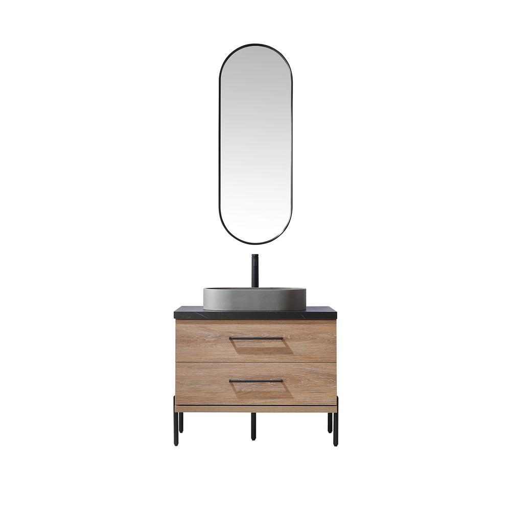 Single Sink Bath Vanity with Sintered Stone Top with Concrete Sink and Mirror. Picture 1