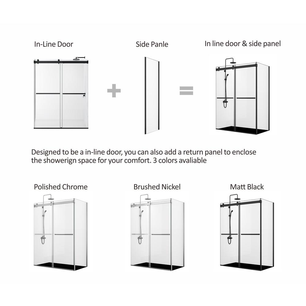 Rectangle Double Sliding Frameless Shower Enclosure in Matte Black. Picture 15