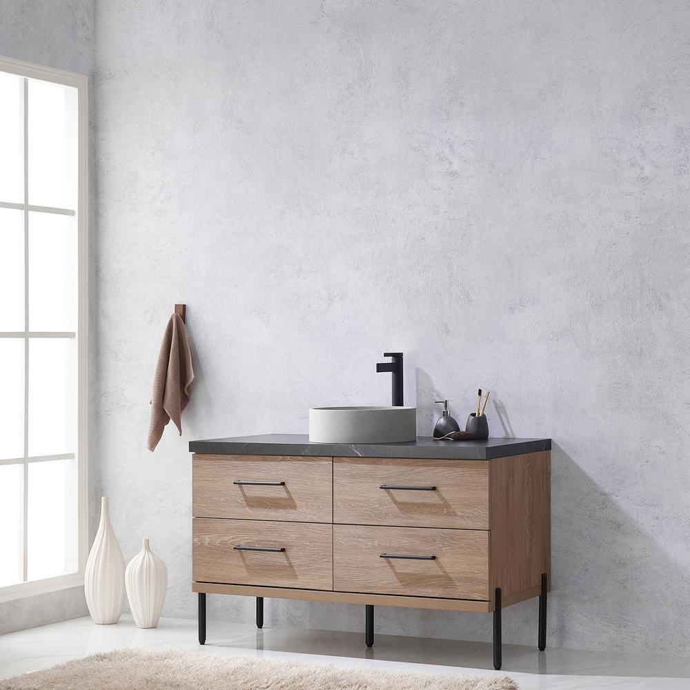 Single Sink Bath Vanity with Black Sintered Stone Top with Concrete Sink. Picture 15