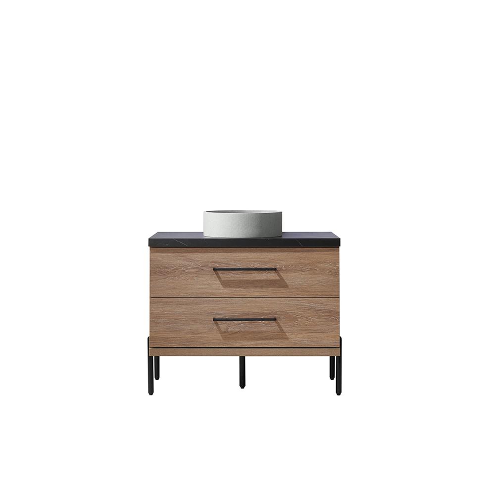 Single Sink Bath Vanity with Black Sintered Stone Top with Concrete Sink. Picture 2