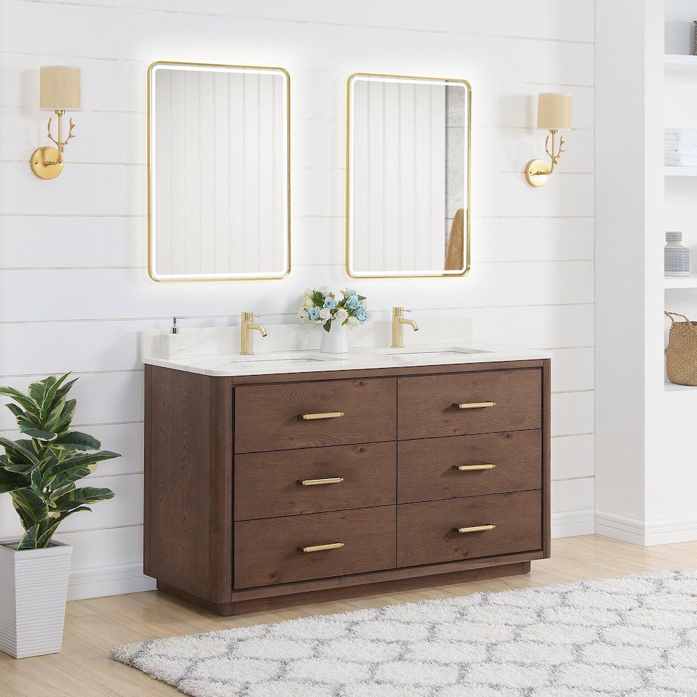 Porto 60M" Free-standing Double Bath Vanity in Aged Dark Brown Oak. Picture 8
