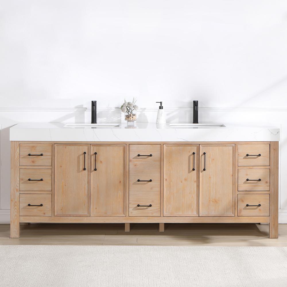 Free-standing Double Bathroom Vanity with Composite top in Lightning White. Picture 10