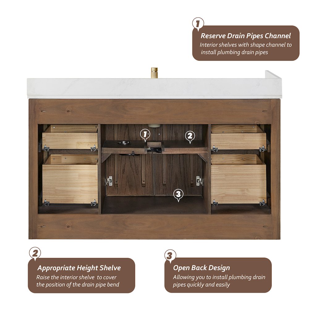 Jakarta 60" Freestanding Single Bath Vanity in Aged Dark Brown Oak. Picture 16