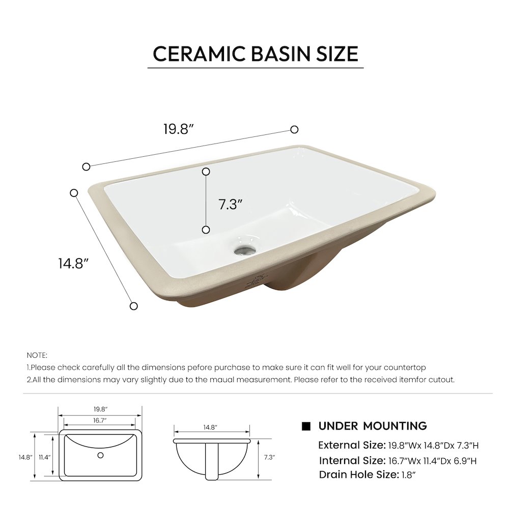 Composite Stone Vanity Top in Grain White with White Rectangular Single Sink. Picture 8