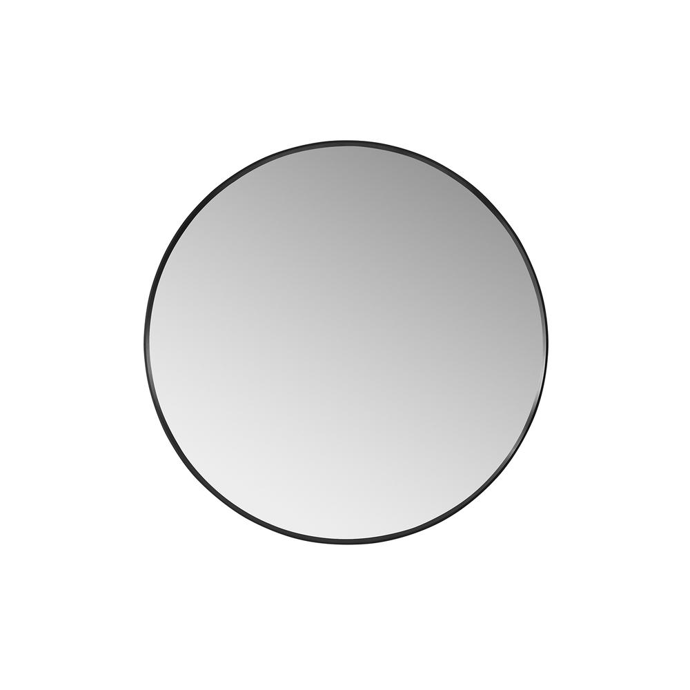 Cascante 35.4 in. W x 35.4 in. H Round Metal Wall Mirror in Brushed Black. Picture 1