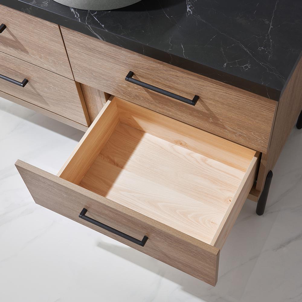 Single Sink Bath Vanity with Sintered Stone Top with Concrete Sink and Mirror. Picture 10