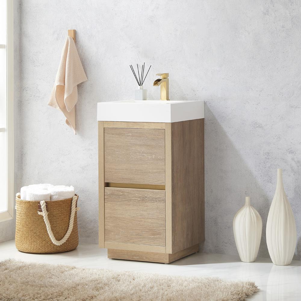Single Sink Bath Vanity with White Composite Integral Square Sink Top. Picture 7
