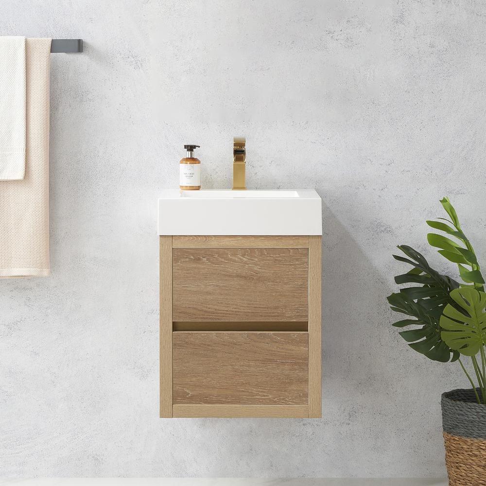 Single Sink Wall-Mount Bath Vanity with Composite Integral Square Sink Top. Picture 3