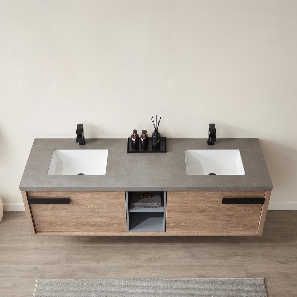 Carcastillo 72" Double Sink Bath Vanity with Grey Sintered Stone Top. Picture 7