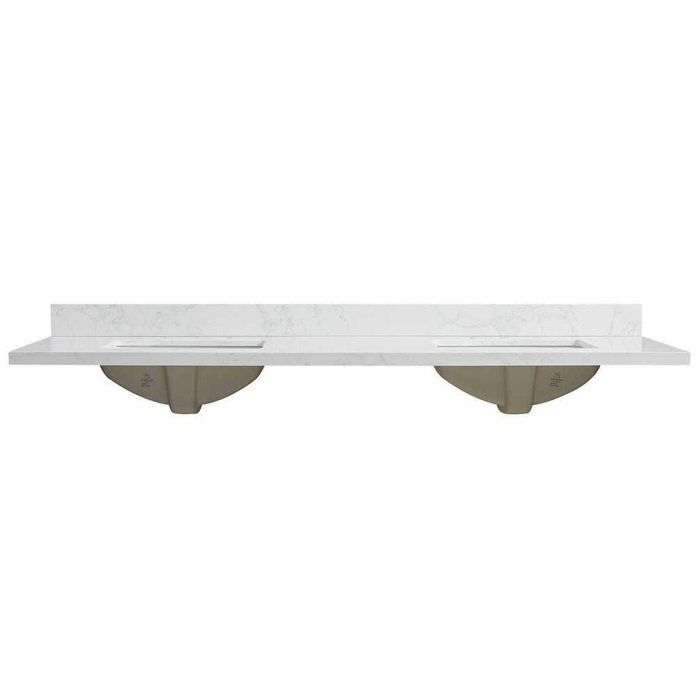 Composite Stone Vanity Top in Grain White with White Rectangular Double Sink. Picture 1