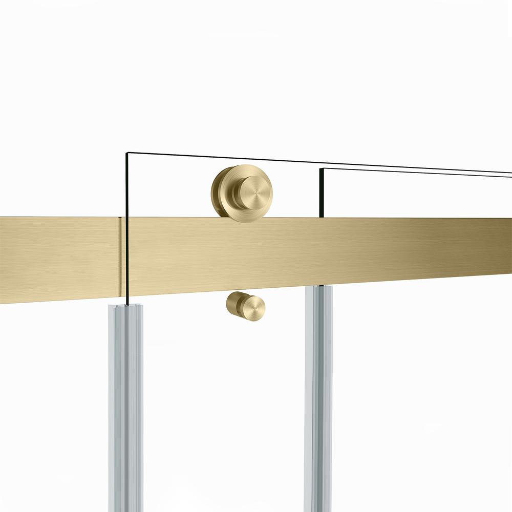 Spezia 56" W x 76" H Double Sliding Frameless Shower Door in Brushed Gold. Picture 2