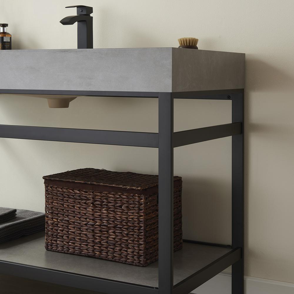 Single Sink Bath Vanity Metal Support with Grey Sintered Stone Top. Picture 7
