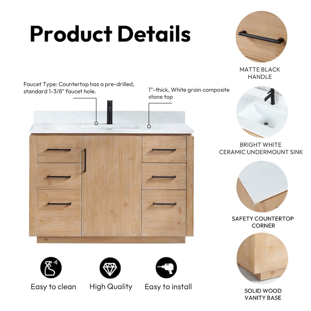 San 48" Free-standing Single Bath Vanity in Fir Wood Brown. Picture 17