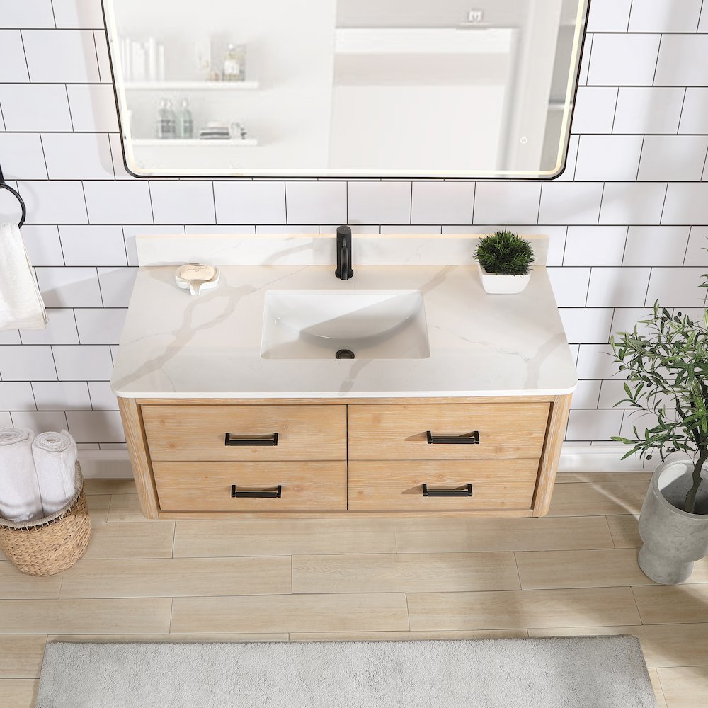 Cristo 48" Floating Single Bath Vanity in Fir Wood Brown. Picture 7