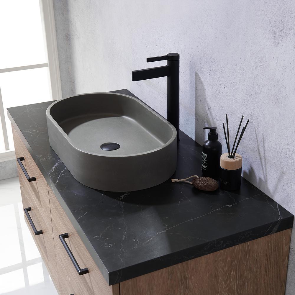 Single Sink Bath Vanity with Black Sintered Stone Top with Concrete Sink. Picture 6