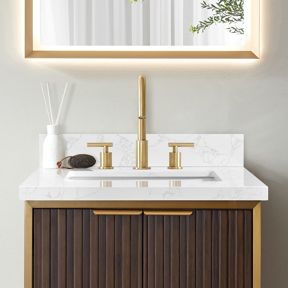 Composite Stone Vanity Top in Grain White with White Rectangular Single Sink. Picture 5