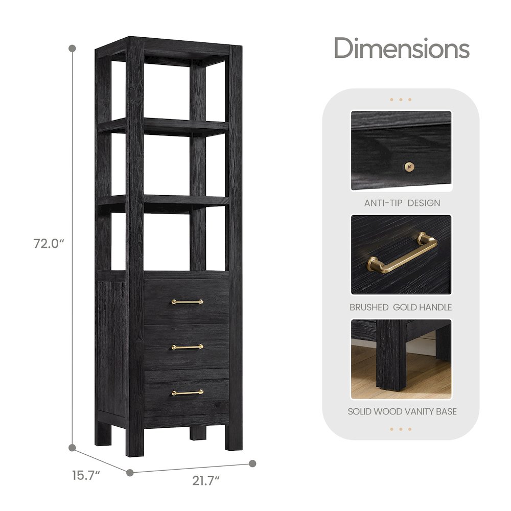 León 22in. Black Storage Cabinet for Bathroom, Kitchen and Living Room. Picture 12