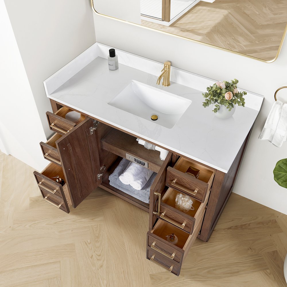 Jakarta 48" Freestanding Single Bath Vanity in Aged Dark Brown Oak. Picture 6