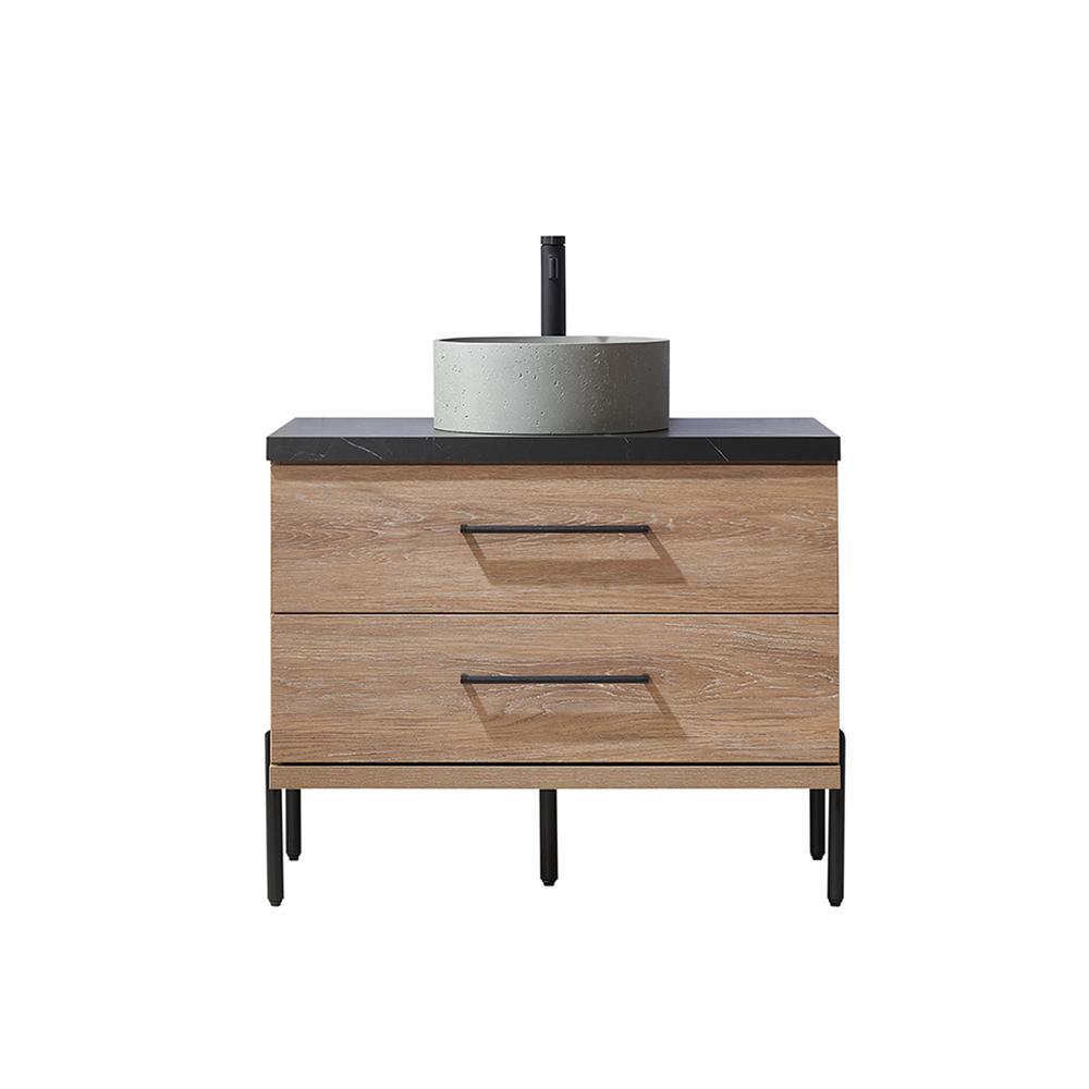 Single Sink Bath Vanity with Black Sintered Stone Top with Concrete Sink. Picture 1