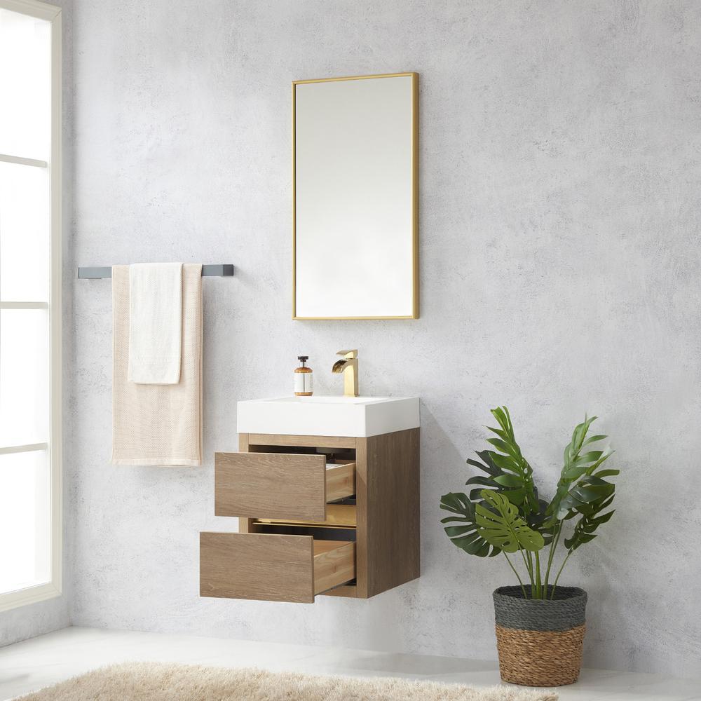 Single Sink Wall-Mount Bath Vanity Composite Integral Square Sink Top, Mirror. Picture 4