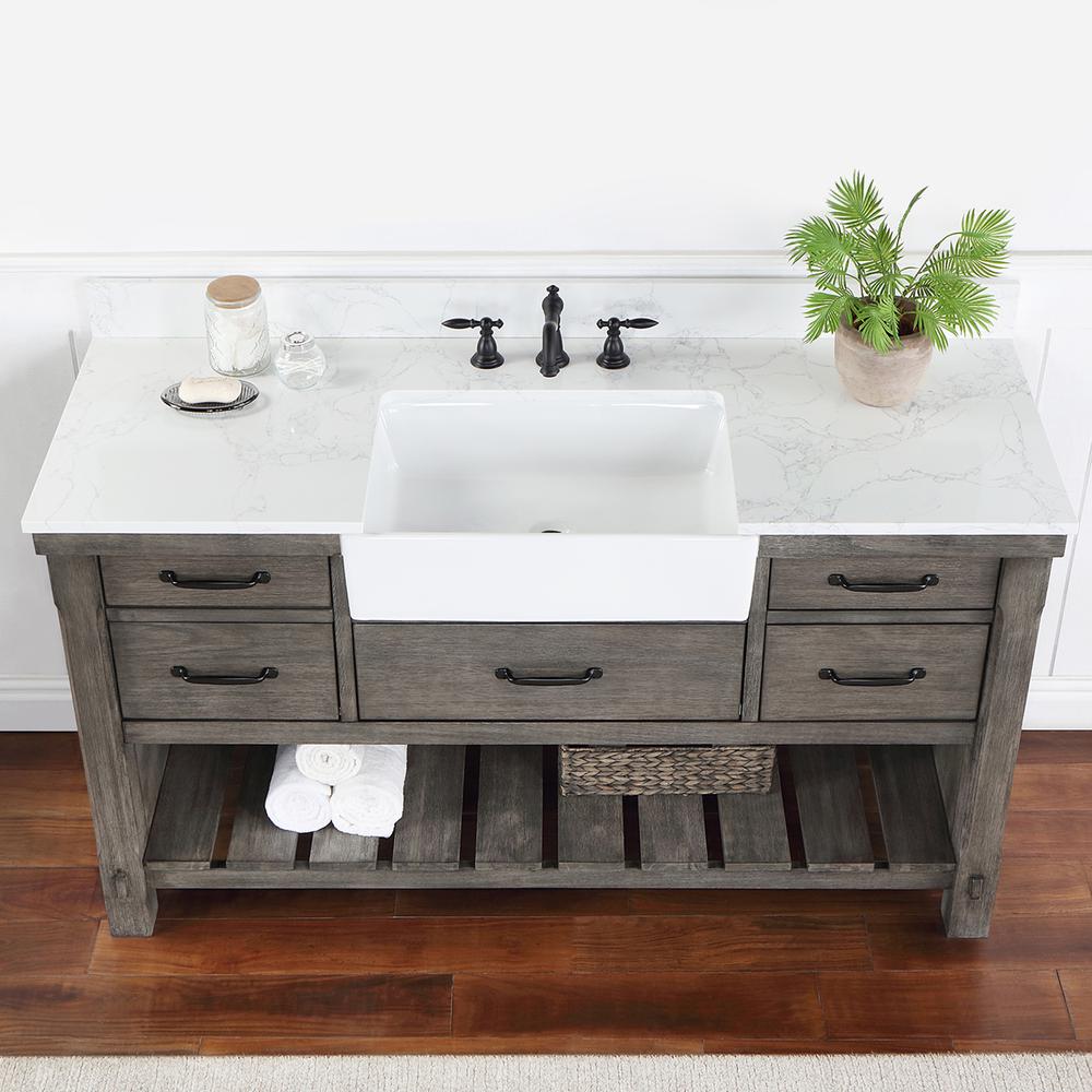 Single Bath Vanity with Composite Stone Top, White Farmhouse Basin. Picture 7