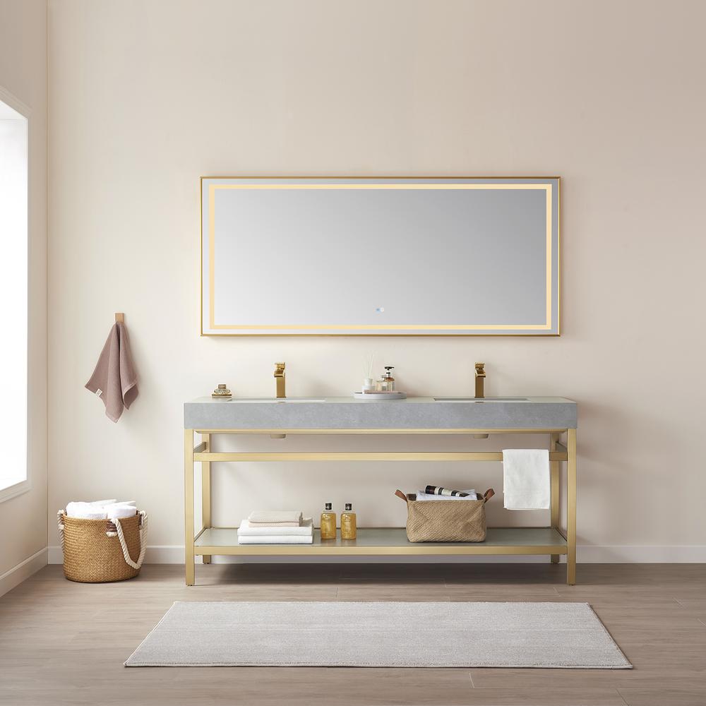 72" Rectangular Aluminum Framed LED Wall Mount Bathroom Vanity Mirror in Gold. Picture 9