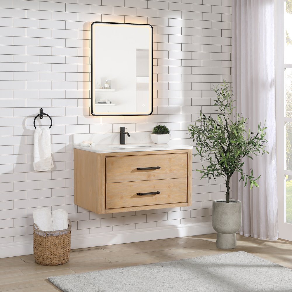 Cristo 36" Floating Single Bath Vanity in Fir Wood Brown. Picture 5