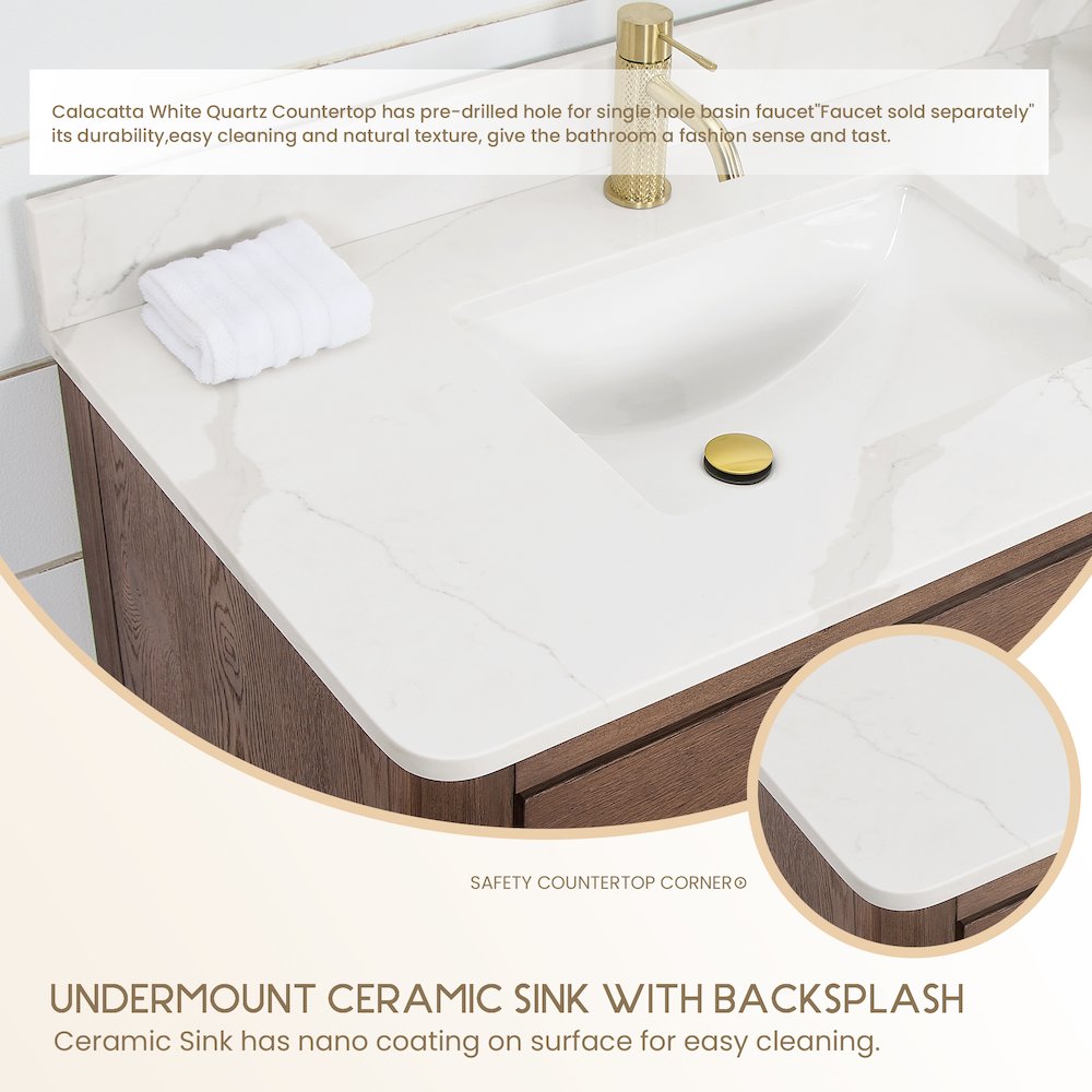Porto 36" Free-standing Single Bath Vanity in Aged Dark Brown Oak. Picture 6