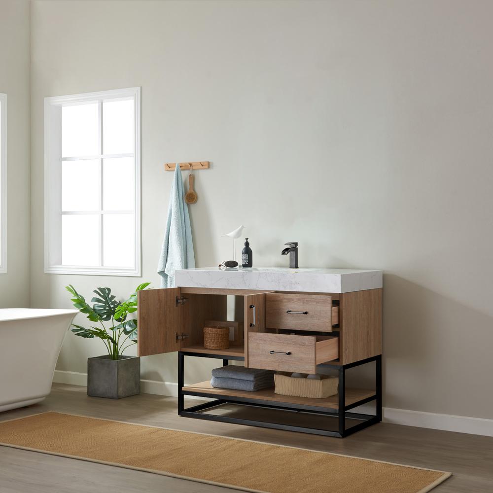 42B" Single Vanity with White Grain Stone Countertop Without Mirror. Picture 12