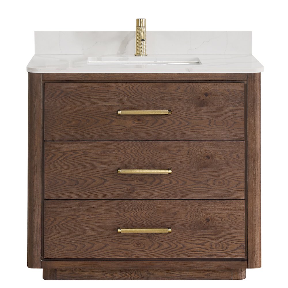 Porto 36" Free-standing Single Bath Vanity in Aged Dark Brown Oak. Picture 1