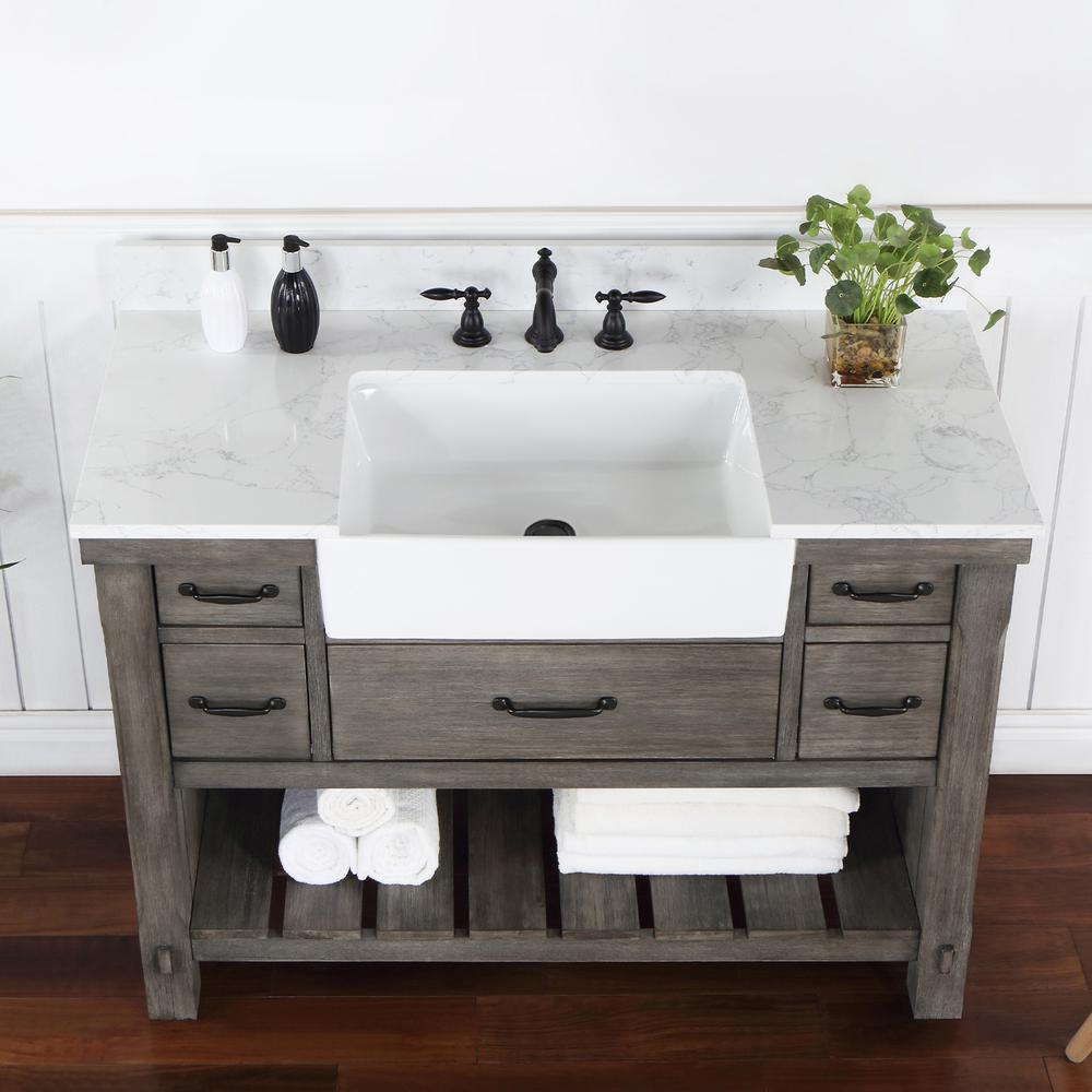 Single Bath Vanity with Composite Stone Top, White Farmhouse Basin. Picture 7