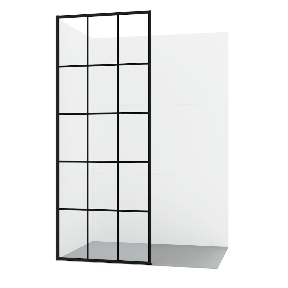 Puente 34" W x 78" H Fixed Single Panel Frameless Shower Door in Matte Black. Picture 1