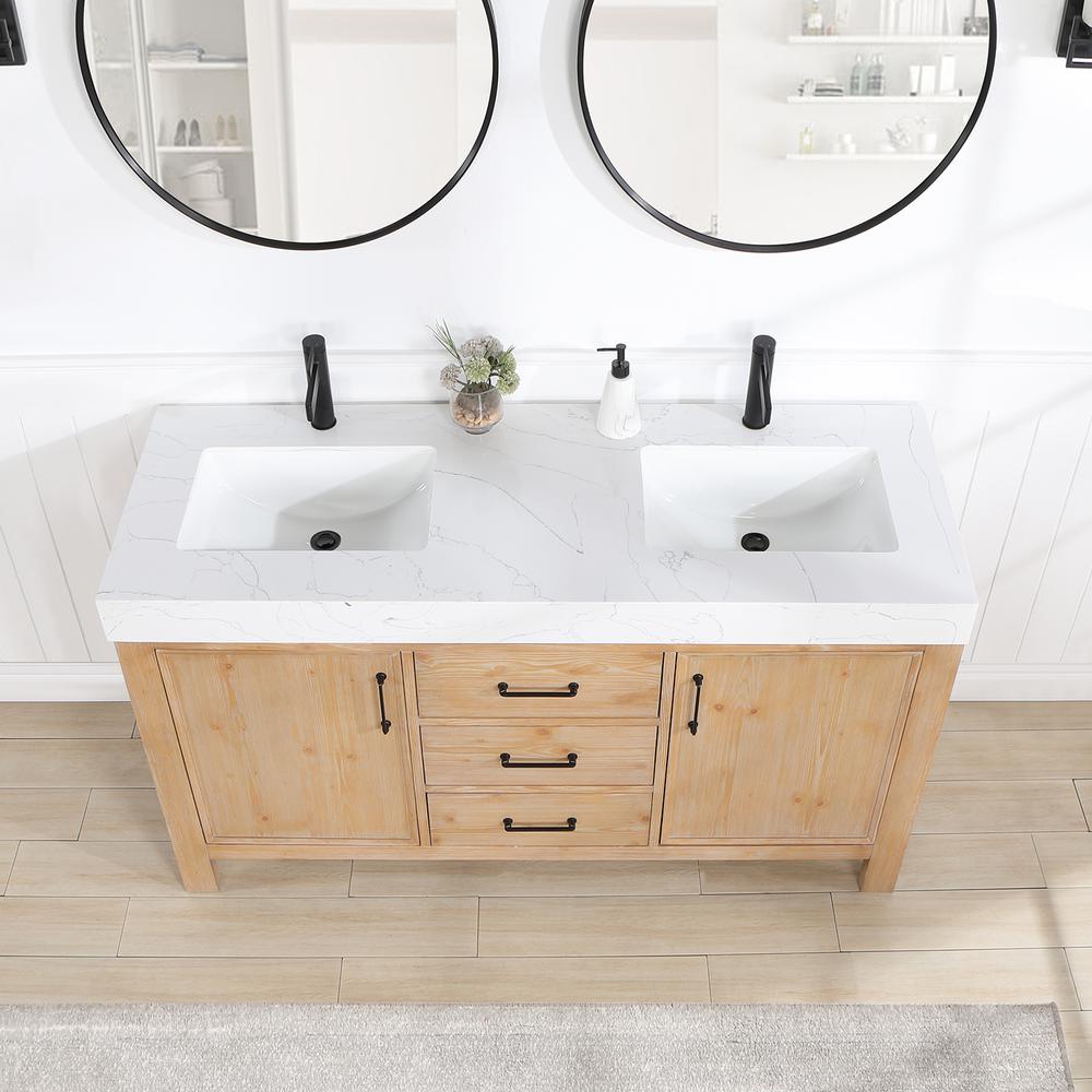 Free-standing Double Bathroom Vanity with Composite top and Mirror. Picture 5