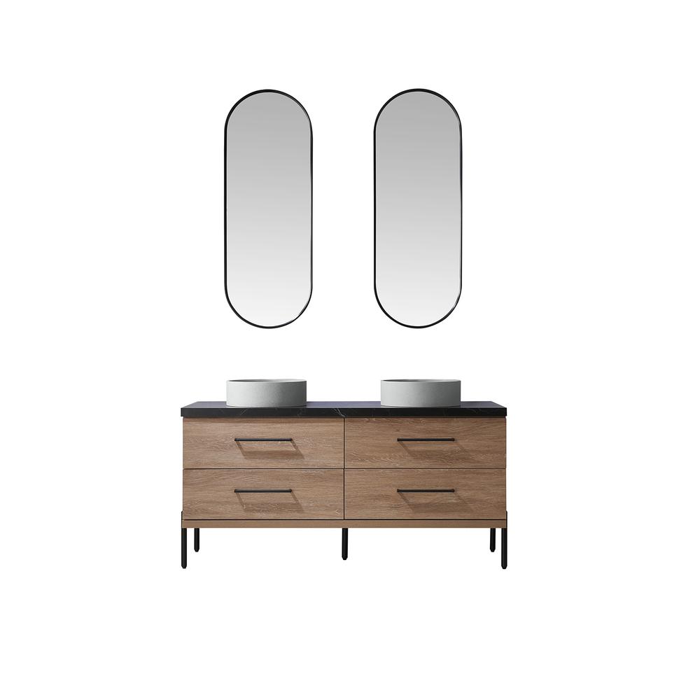Double Sink Bath Vanity with Sintered Stone Top with Concrete Sink and Mirror. Picture 2