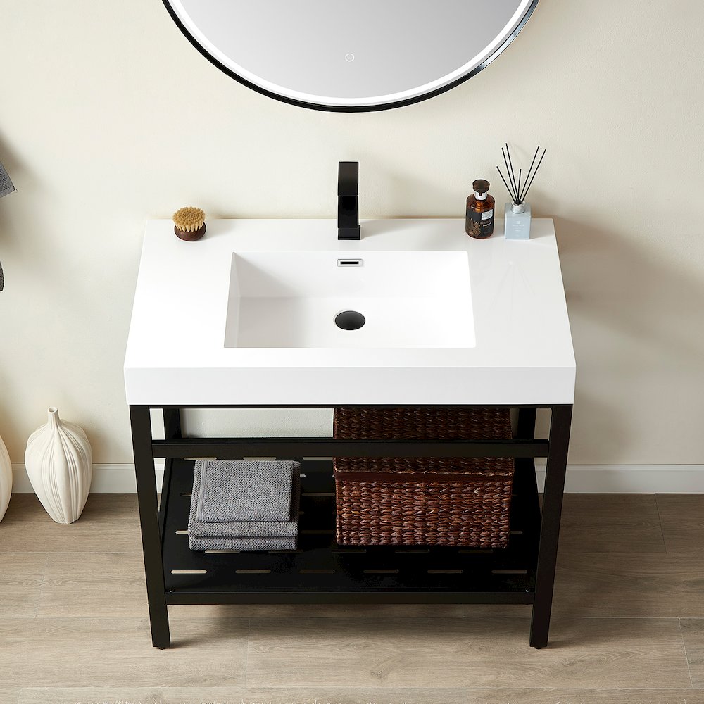 Rectangular White Finish Composite Granite Stonec Console Bathroom Vanity Sink. Picture 5