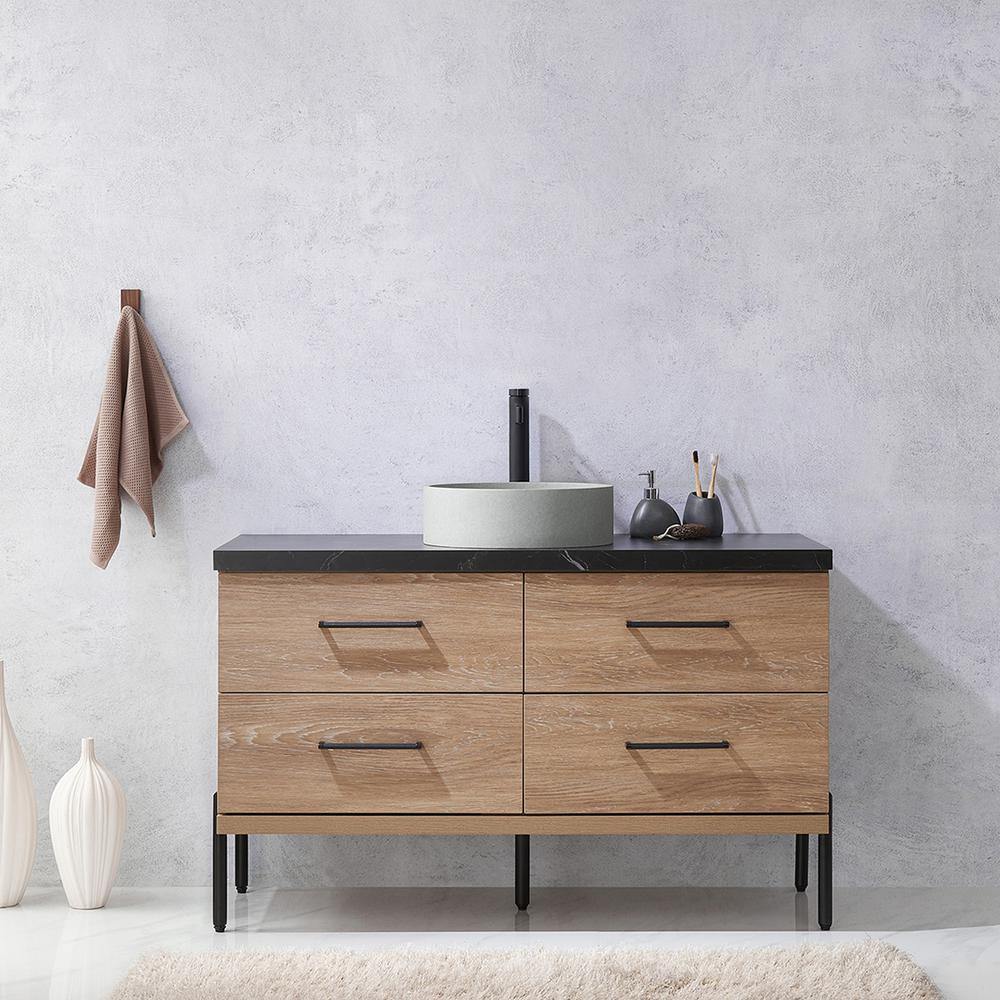 Single Sink Bath Vanity with Black Sintered Stone Top with Concrete Sink. Picture 4