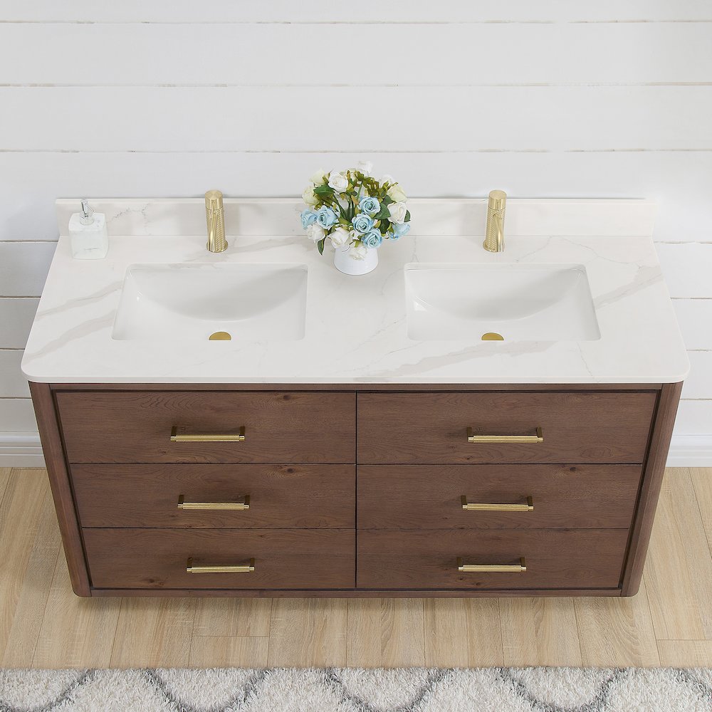 Porto 60M" Free-standing Double Bath Vanity in Aged Dark Brown Oak. Picture 5