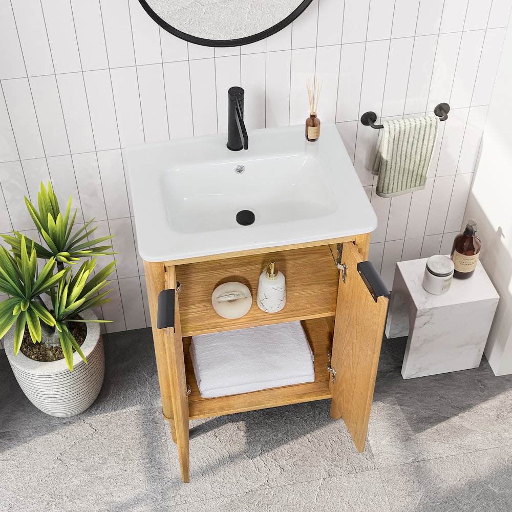 Mumbai 24" Free-standing Single Bath Vanity in Oak Weathering Light Brown. Picture 8