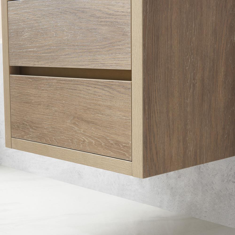 Single Sink Wall-Mount Bath Vanity Composite Integral Square Sink Top, Mirror. Picture 9