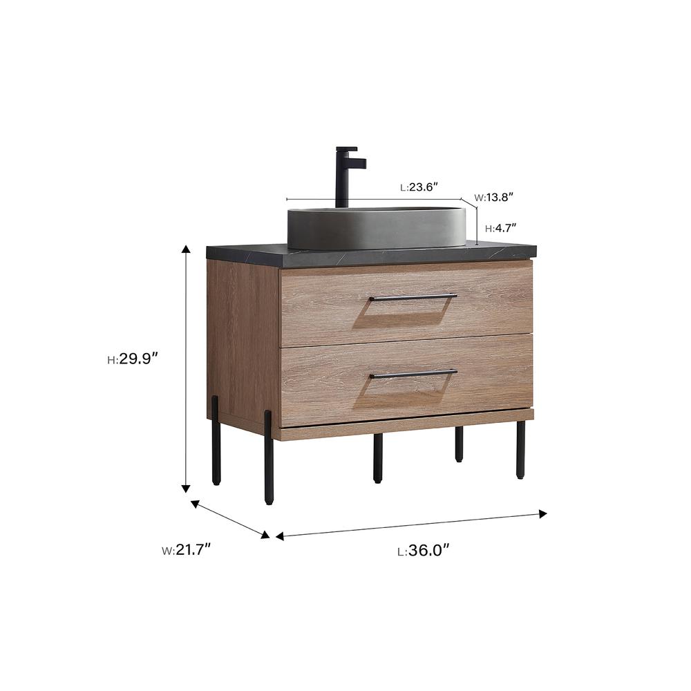 Single Sink Bath Vanity with Black Sintered Stone Top with Concrete Sink. Picture 15