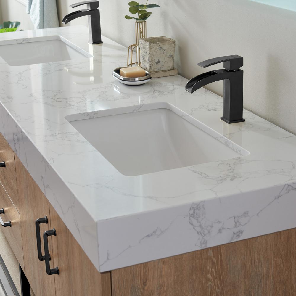 72B" Double Vanity with White Grain Stone Countertop Without Mirror. Picture 6
