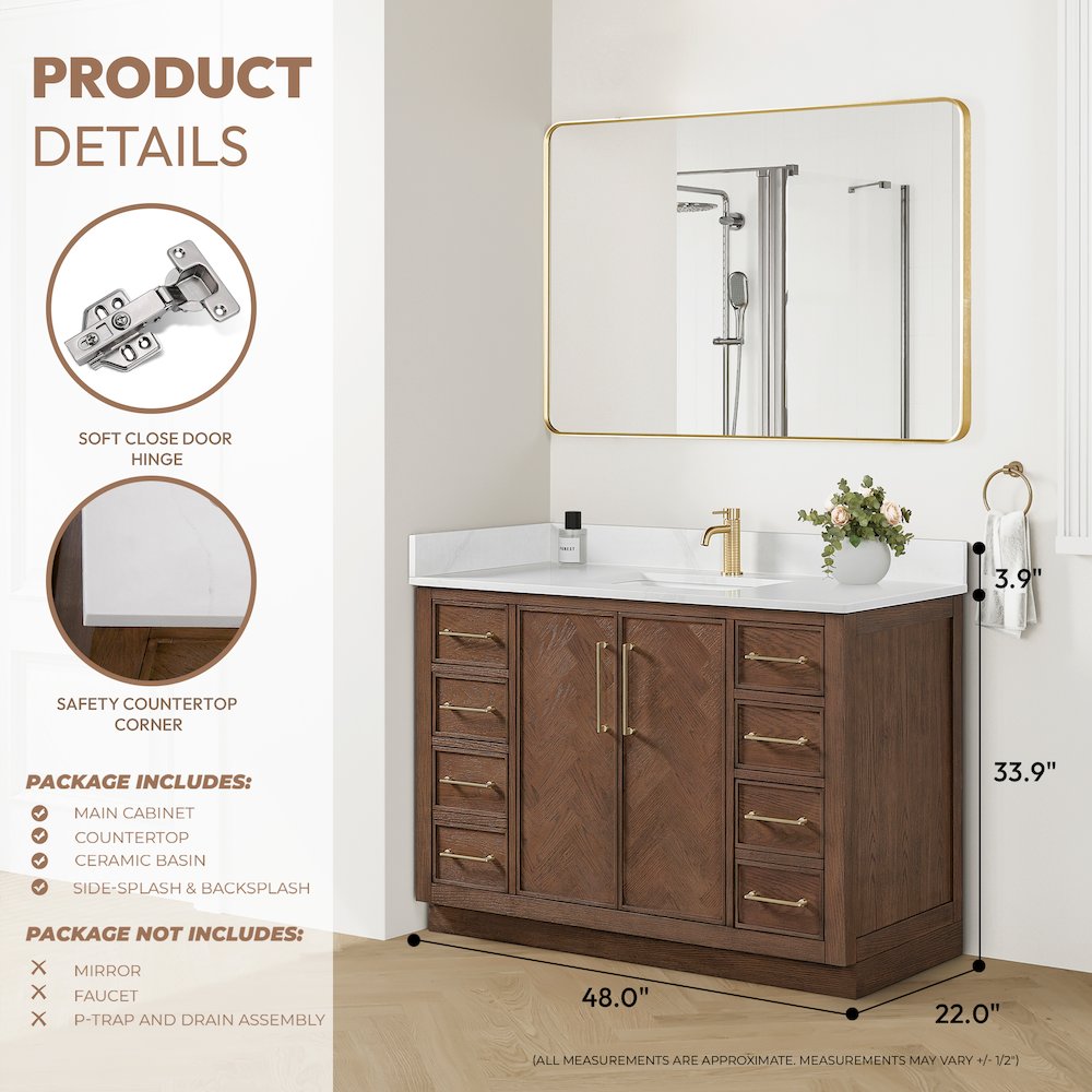 Jakarta 48" Freestanding Single Bath Vanity in Aged Dark Brown Oak. Picture 17
