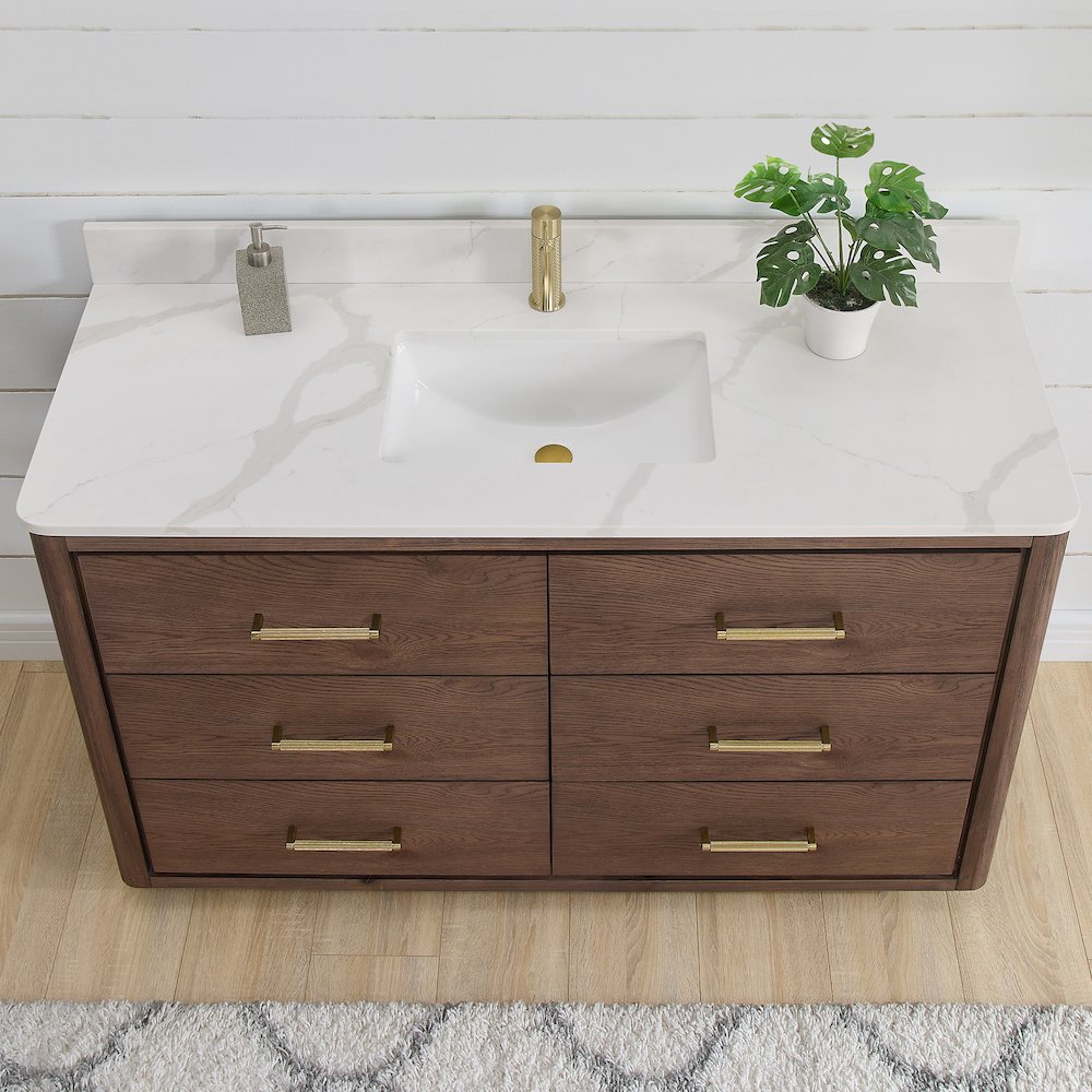 Porto 55" Free-standing Single Bath Vanity in Aged Dark Brown Oak. Picture 5