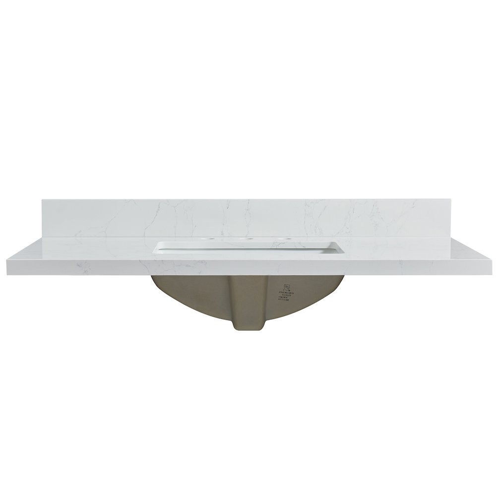 Composite Stone Vanity Top in Grain White with White Rectangular Single Sink. Picture 1