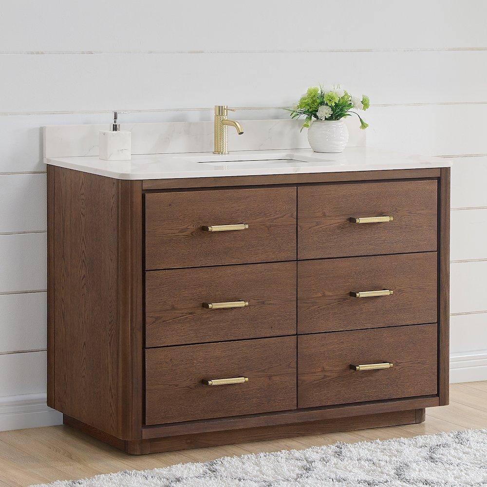 Porto 48" Free-standing Single Bath Vanity in Aged Dark Brown Oak. Picture 4