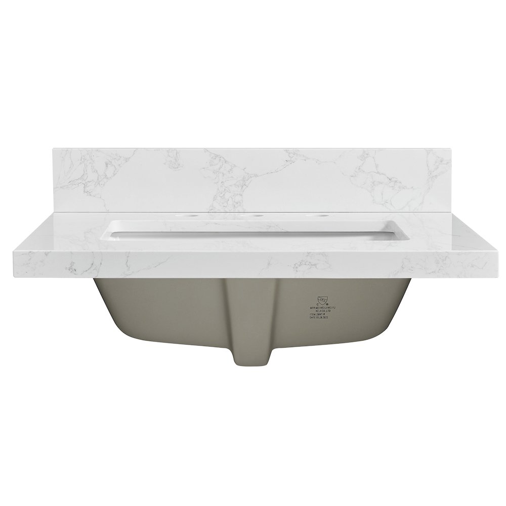 Composite Stone Vanity Top in Grain White with White Rectangular Single Sink. Picture 1